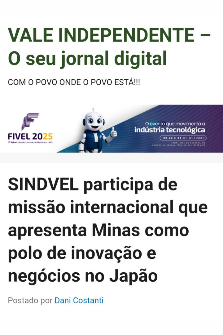 Print da notícia 'Fivel 2025 apresenta as maiores inovações tecnológicas do mercado em outubro' no Vale Independente